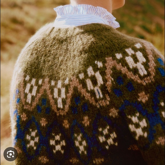 ISO ME+EM Olive Green Alpaca Cotton Jacquard Jumper - Picture 6 of 6